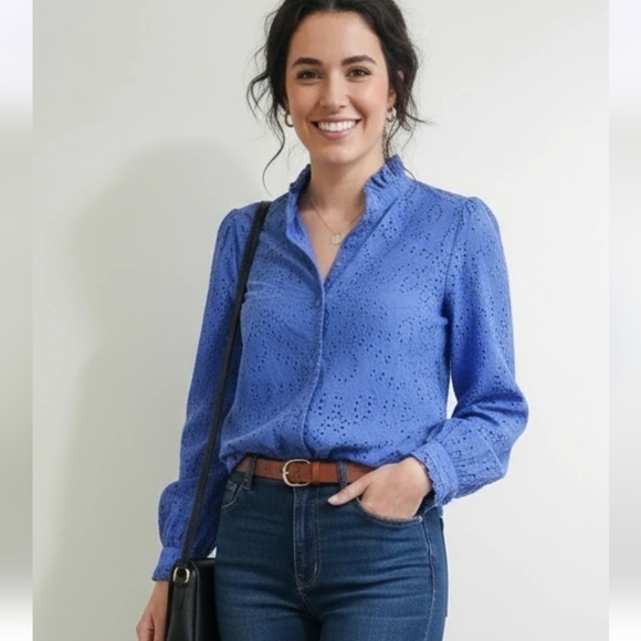Chemisier Karlie Femme Large Bleu Sheer - Taille L - Boutonnage - Occasion TBE